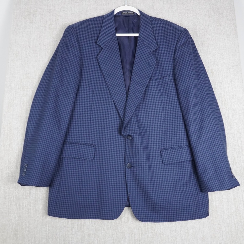 Palo Savino Men's Blue HoundstoothWool Blend Blazer 46L Two Button